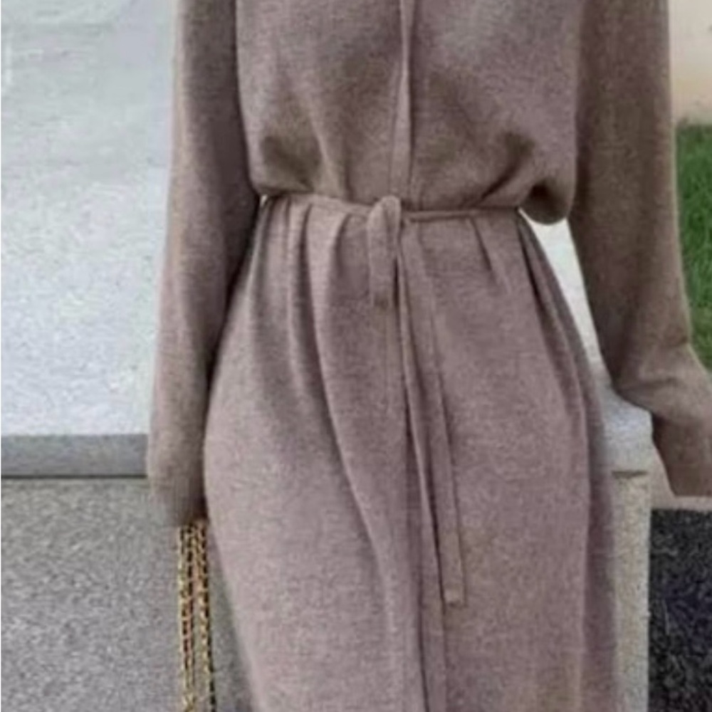 Elegant Tan Long-Sleeve Dress